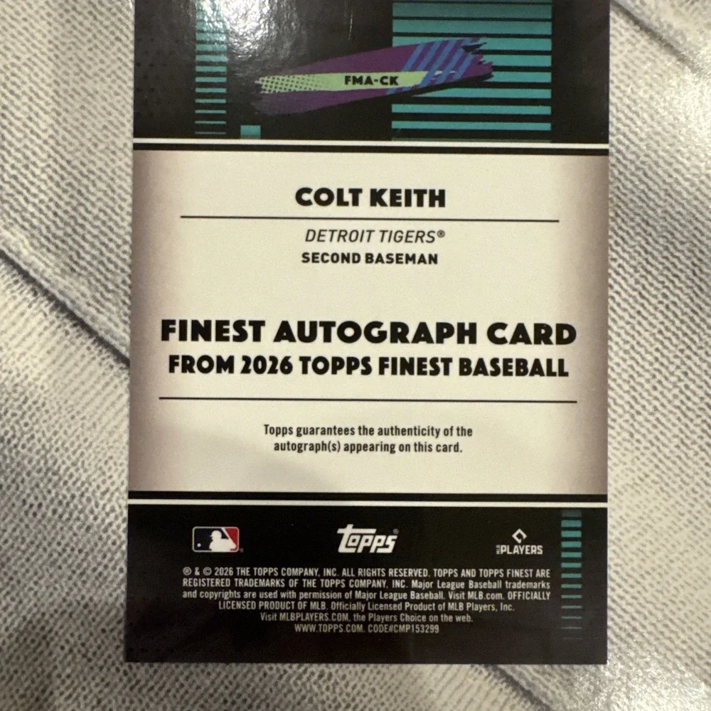 2026 Topps Finest Colt Keith Auto Green Mini Diamond Refractor /99 Tigers